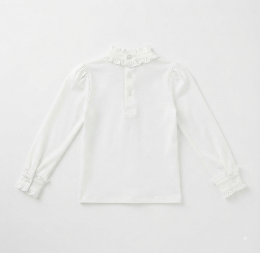 Lulu Bebe - White L/S Ruffle Collar Top