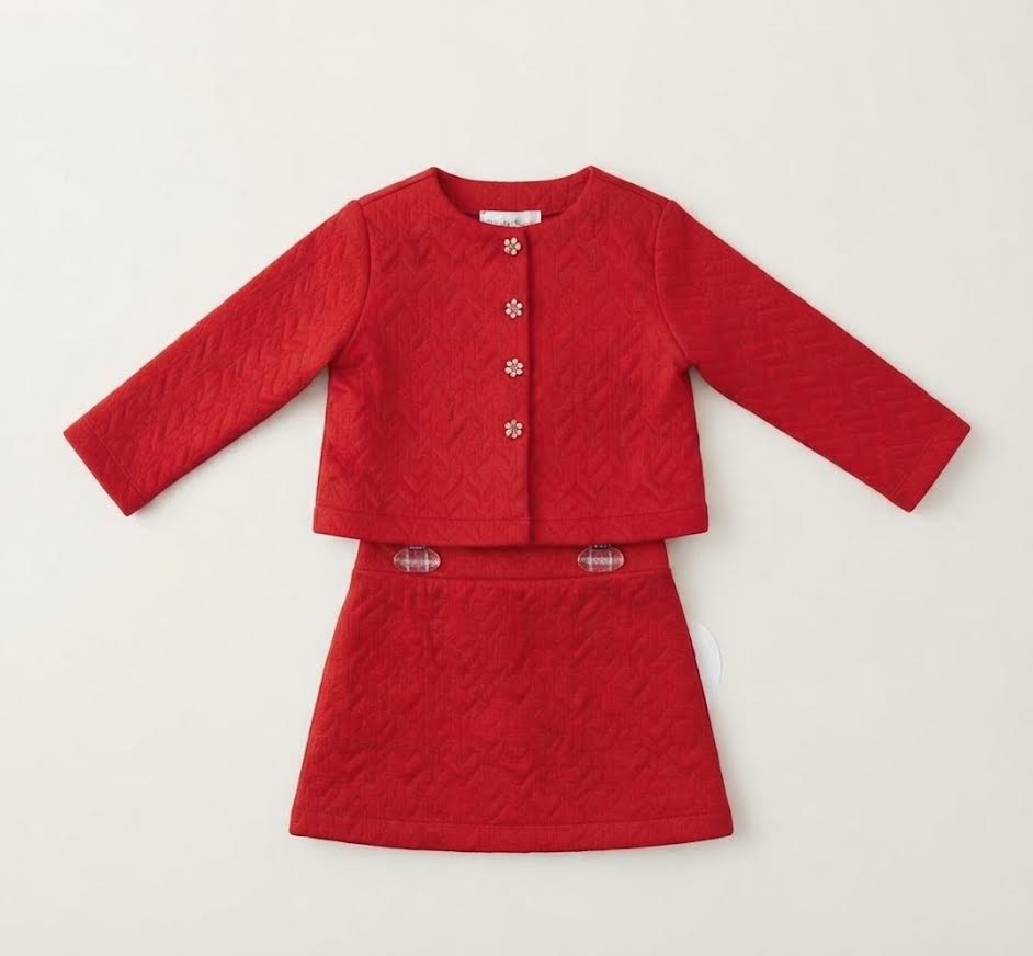 Fantasia - Red Quilted Jacket And Skirt Set