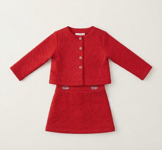 Fantasia - Red Quilted Jacket And Skirt Set