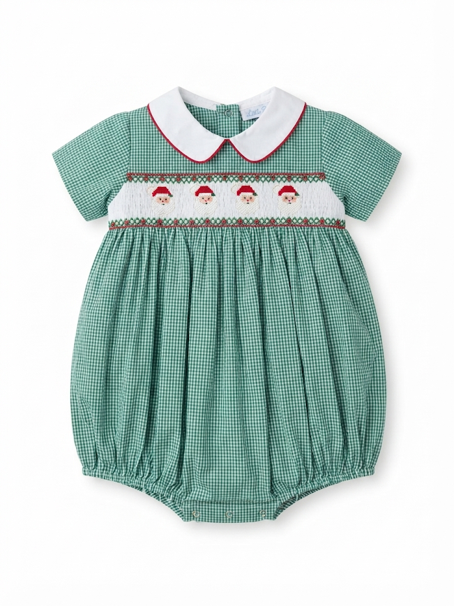 Lulu Bebe - Santa Smocked Bubble With White Collar