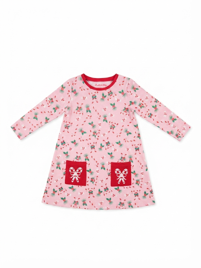 RuffleButts - Holly Candy Cane Knit Long Sleeve Pocket Dress