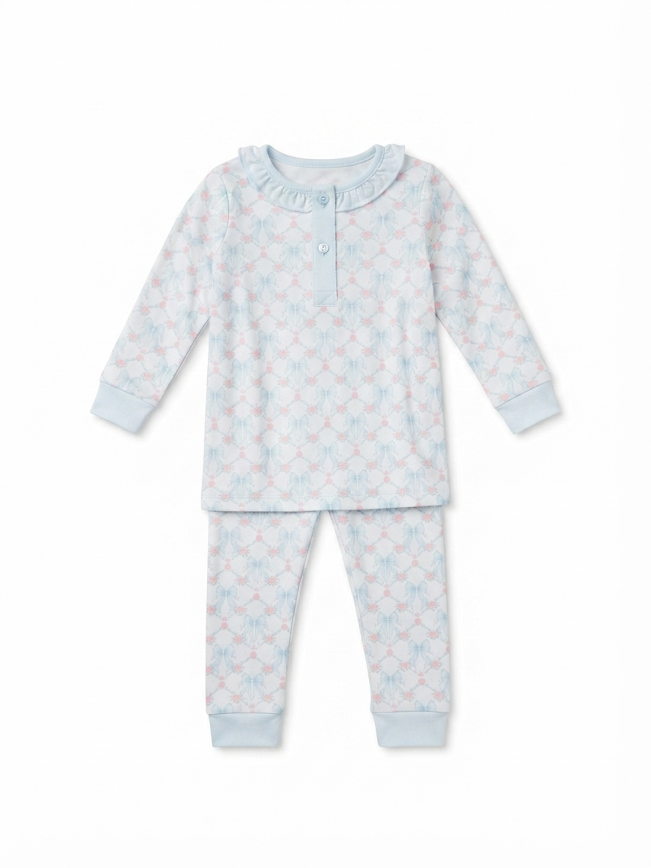 Baby Loren - Girl's Blue & Pink Coquette Pima Two Pcs Loungewear