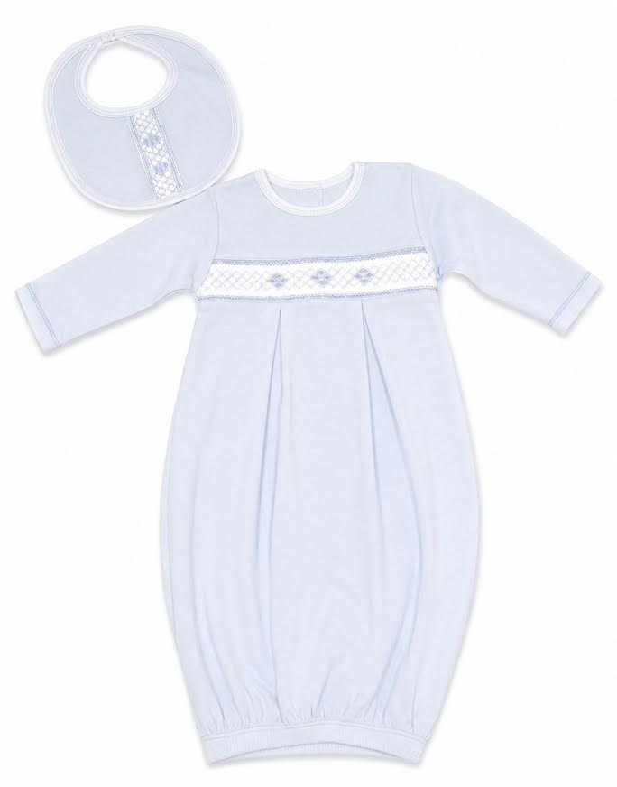 Little Threads - Sweet Baby Boy Smocked Gown & Bib