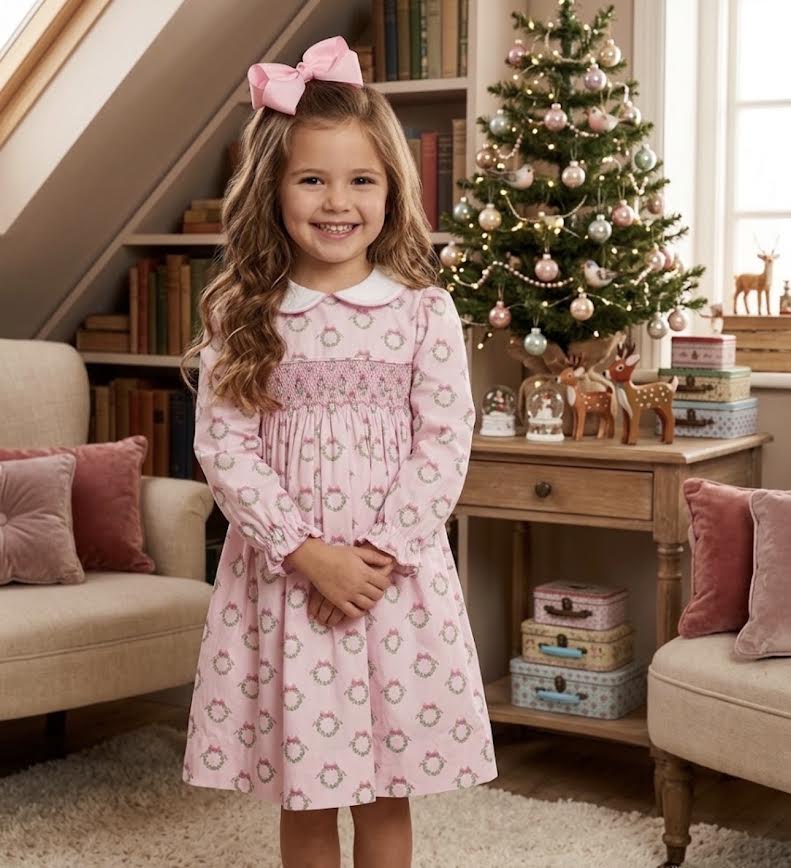 Petit Bebe - Pink Wreath L/S Dress