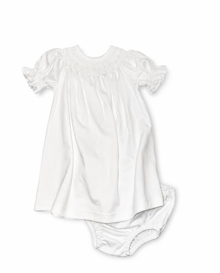 Baby Loren - White Smocked Neckline Gown With Bloomers