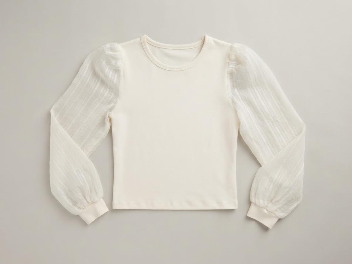 Little Olin - Girl's Beige Textured L/S Top