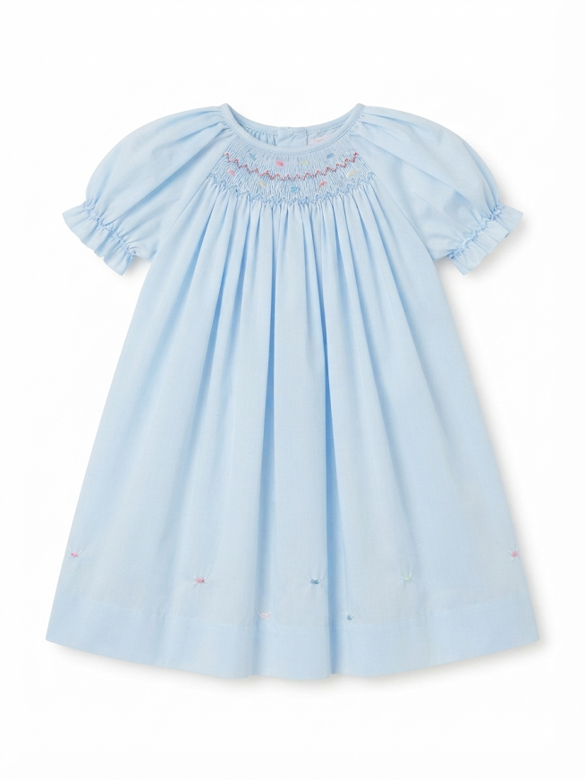 Petit Ami - Light Blue Floral Smocking Daydress