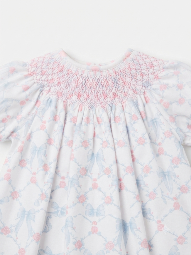 Baby Loren - Baby Blue & Pink Coquettes Hand Smock Bishop Gown