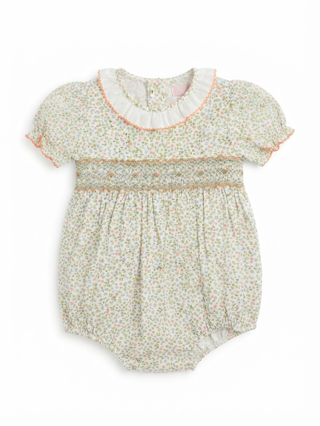Petit Bebe - Girls Green Floral Bubble