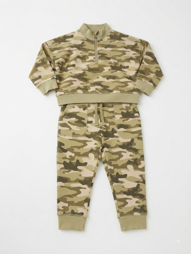 Angel Dear - Boy's Camo Half Zip And Joggers