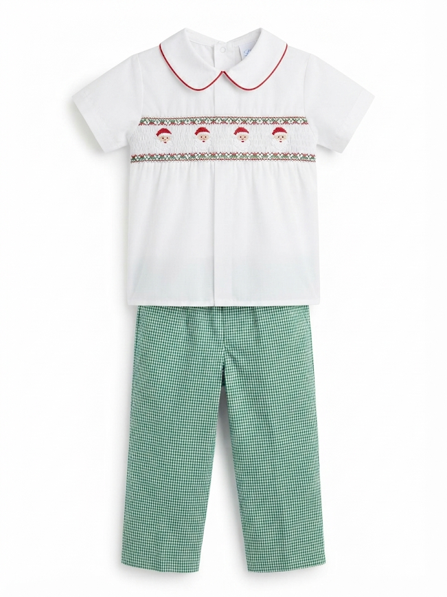 Lulu Bebe - Santa Smocked Collared Shirt & Pants