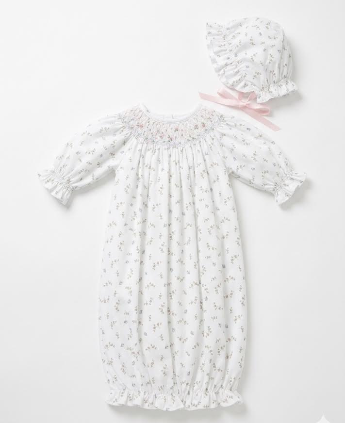 Baby Loren - Bella Pink Floral Smocked Gown And Bonnet