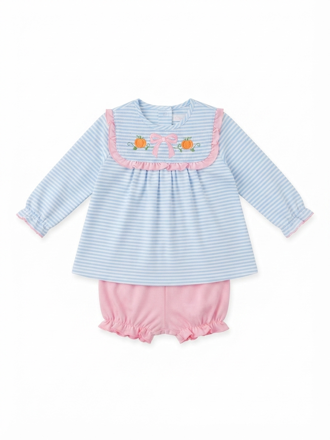Claire And Charlie - Girl's Blue/Pink Pumpkin Bloomer Set