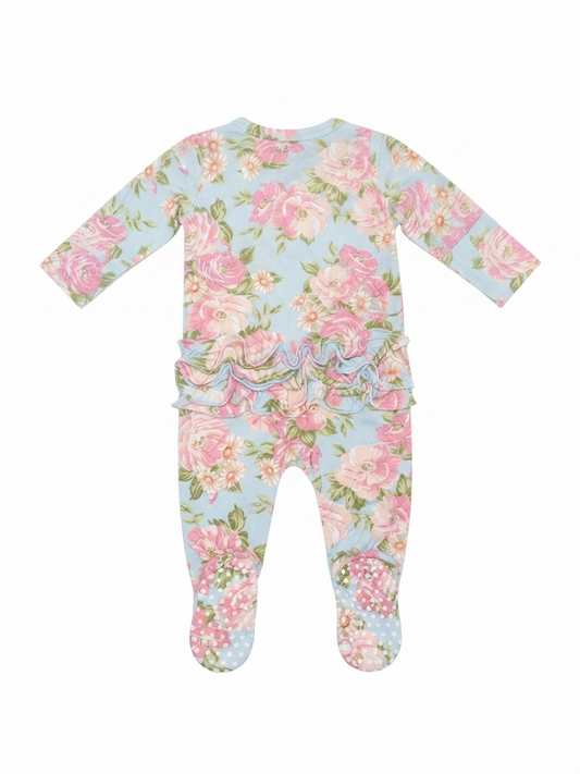 Angel Dear - Girl's Floral Zipper Footie