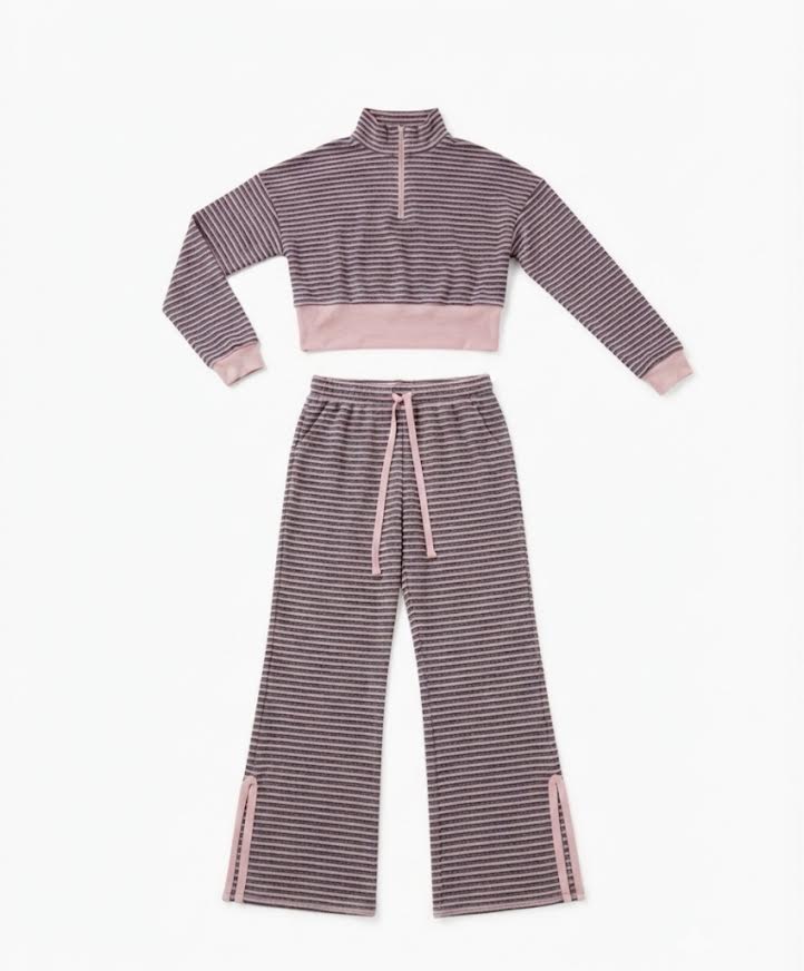 T2LOVE - Striped Quarter Zip Mock Neck With Flair Pants