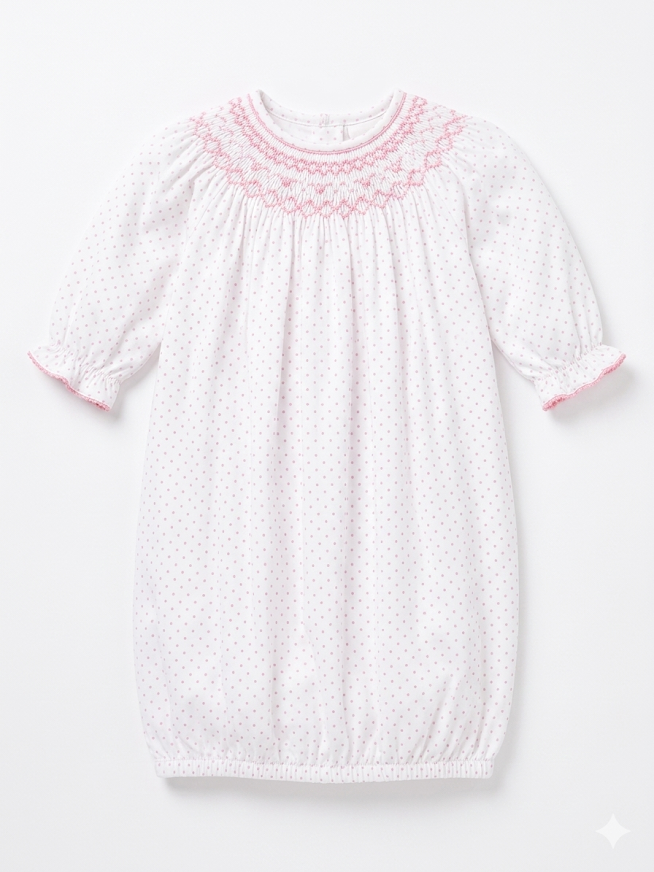 Baby Loren - Sally White/Pink Hand SMK Bishop Pima Gown