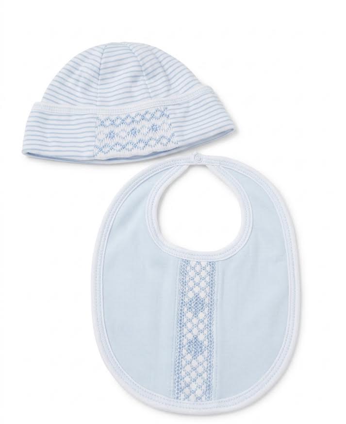 Baby Threads - Blue Smocked Bib & Hat Set