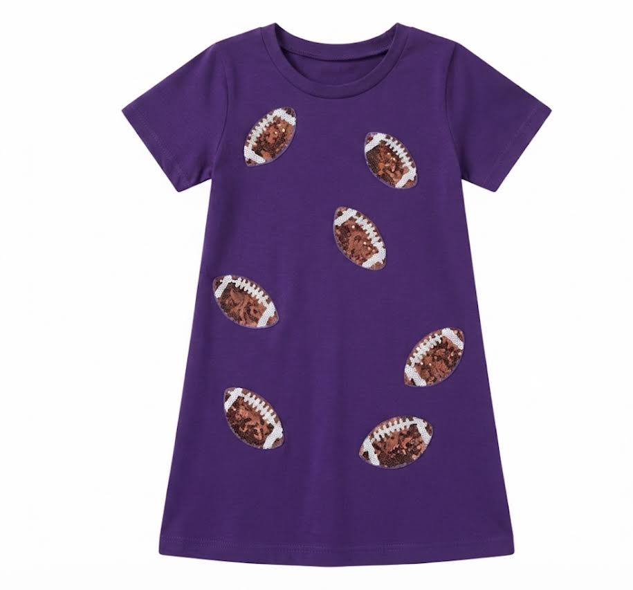 M.L. Kids - Gameday Football short sleeve dress (purple)