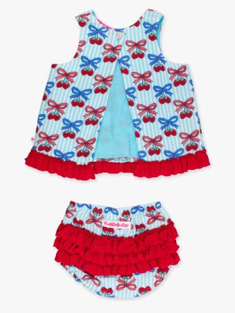 Rufflebutts - Berries & Bows Cotton Gauze Swing Top and Bloomer Set
