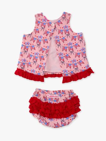 Rufflebutts - American Sweetheart Cotton Gauze Swing Top and Bloomer Set