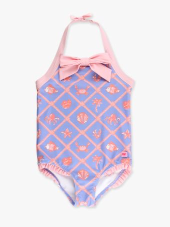 Rufflebutts -Tropical Trellis Halter One Piece Swimsuit