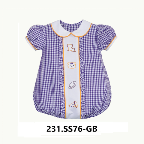 Tigers Football Gingham Girls Bubble