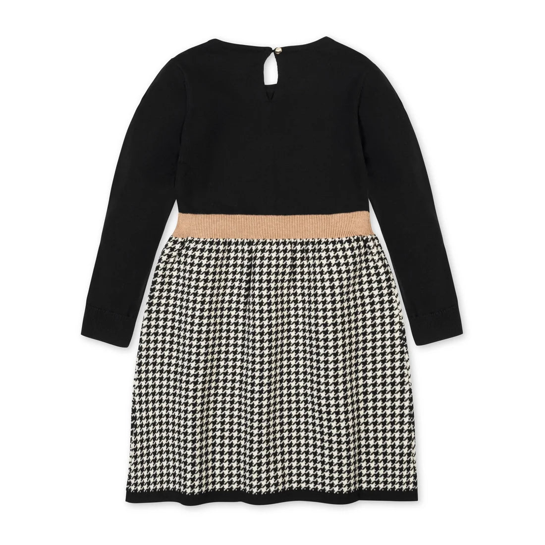 Hope & Henry - Black Houndstooth Organic Skater Sweater Dress with Bow