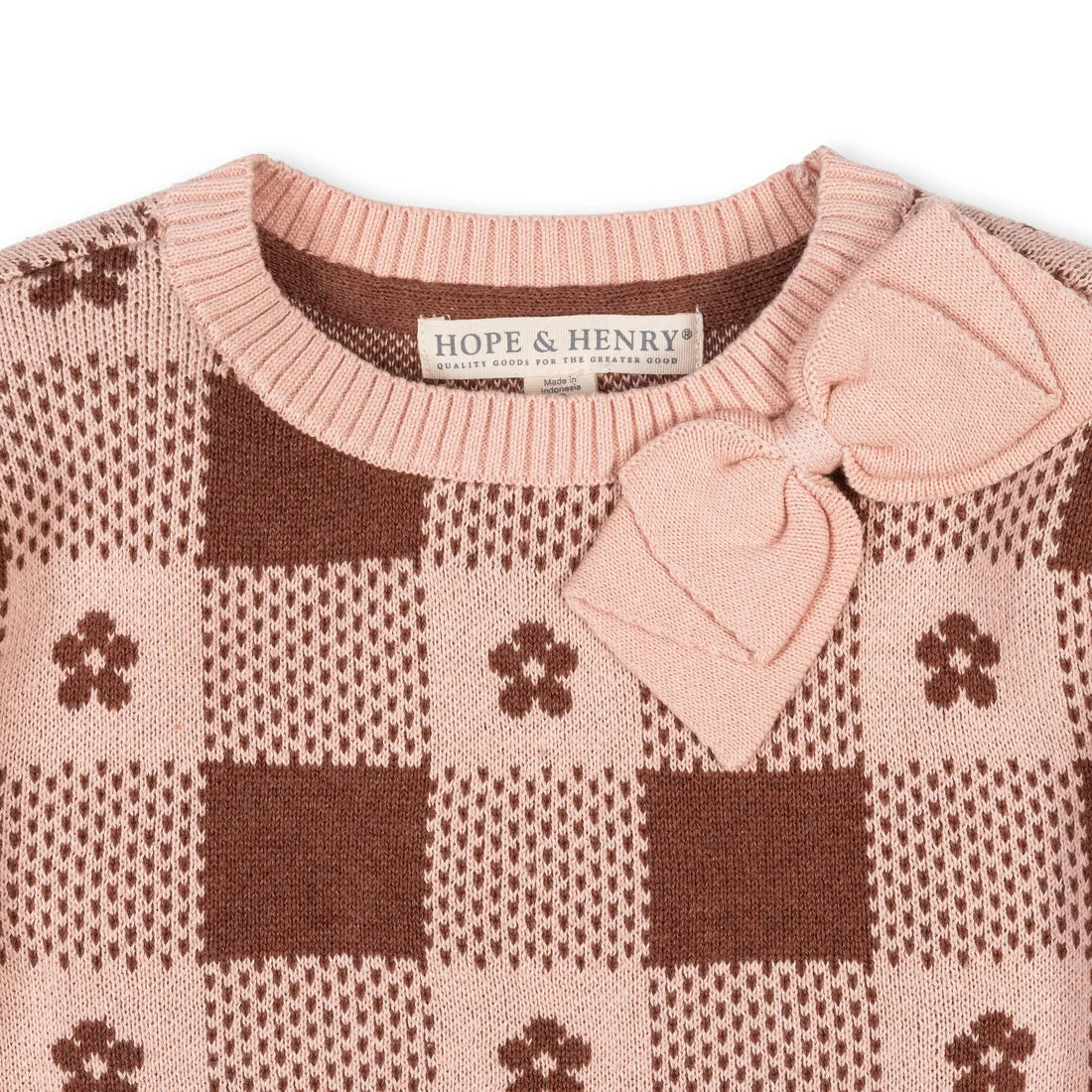 Hope & Henry - Cinnamon Heather Organic Bow Detail Intarsia Sweater