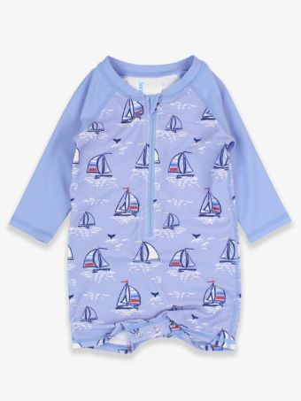 Ruffle Butts - Blue Seas the Day Long Sleeve One Piece Rash Guard