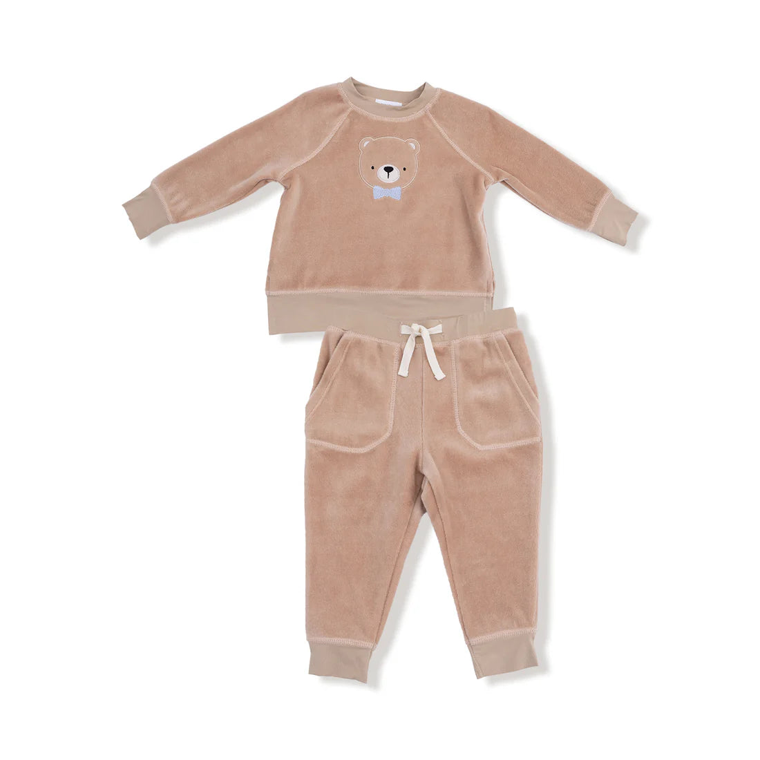 Angel Dear - Velour Teddy Bear Raglan Sweatshirt + Jogger Set