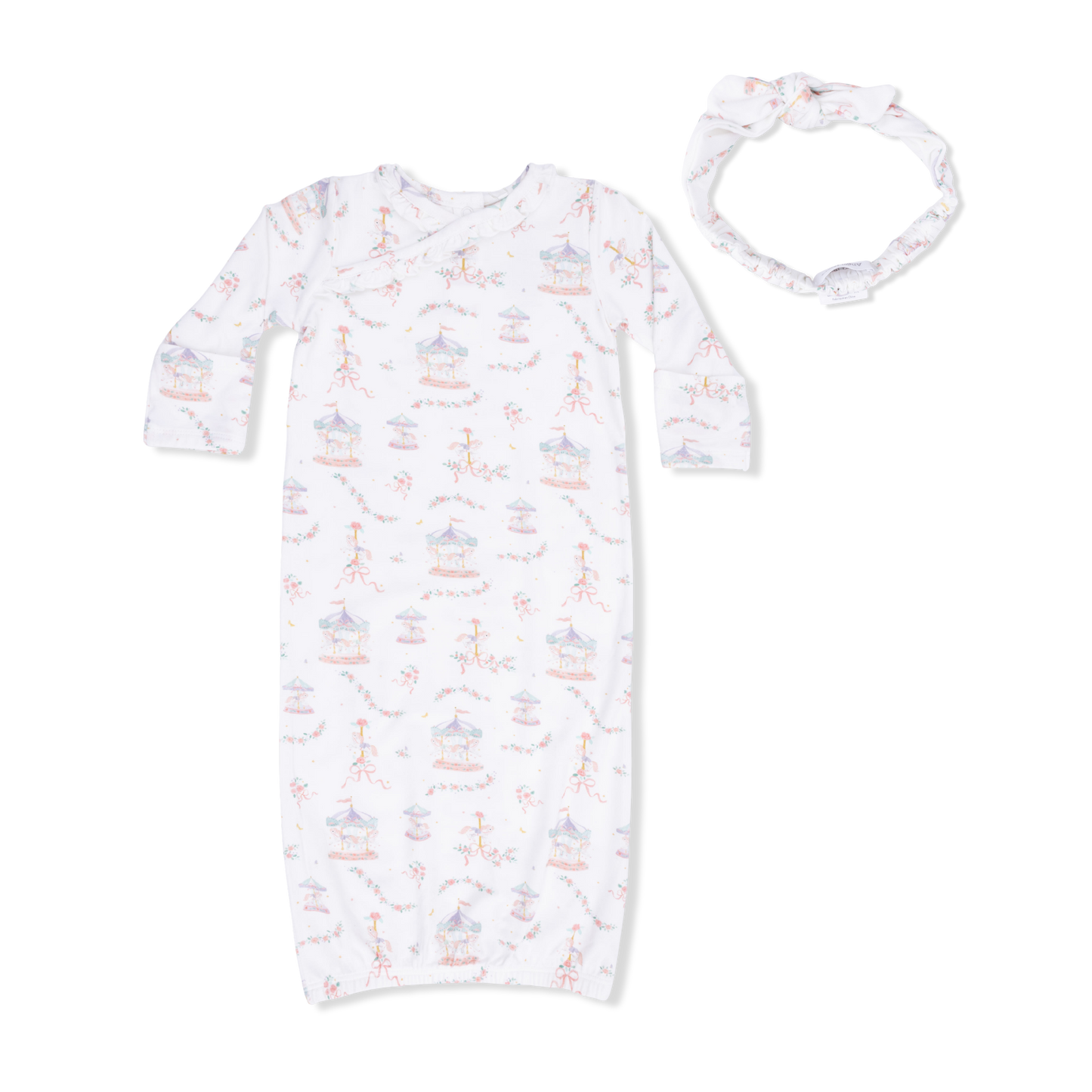 Angel Dear - Carousel with Bows - Kimono Gown & Knot Headband