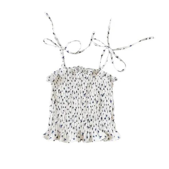 Little Olin - White and Navy Floral Girls Top
