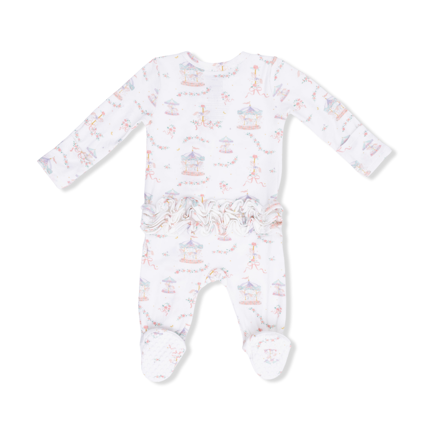 Angel Dear - Carousel with Bows - 2 Way Ruffle Back Zipper Footie