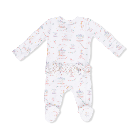 Angel Dear - Carousel with Bows - 2 Way Ruffle Back Zipper Footie