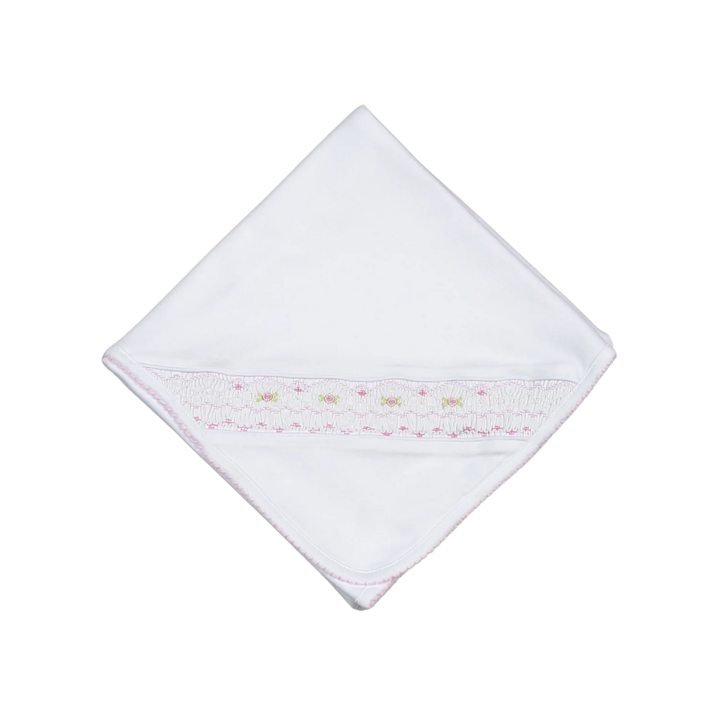 Baby Loren - Sally White/Pink Hand Smocked Pima Receiving Blanket