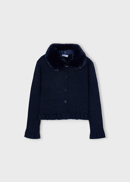 Mayoral - Navy Cardigan Faux Fur