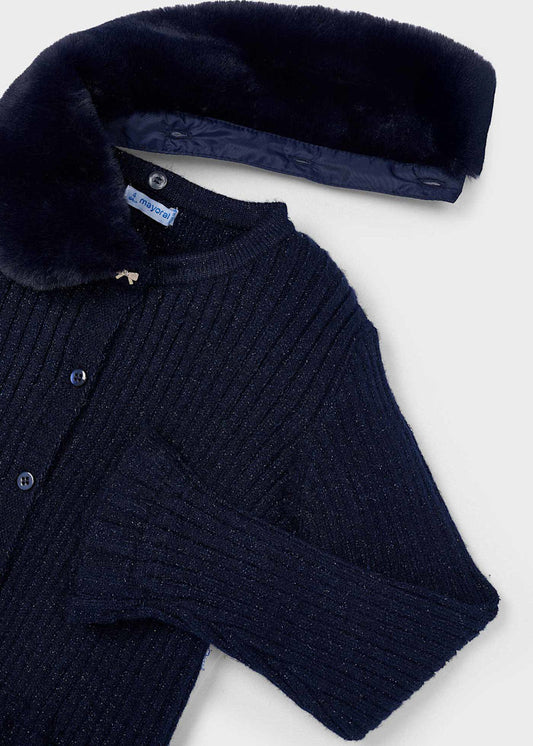 Mayoral - Navy Cardigan Faux Fur