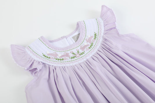Lil Cactus - Light Purple Bunnies Smocked Bishop Dress