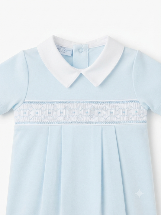 Baby Loren - Tim Blue Hand Smocked Pima Footie