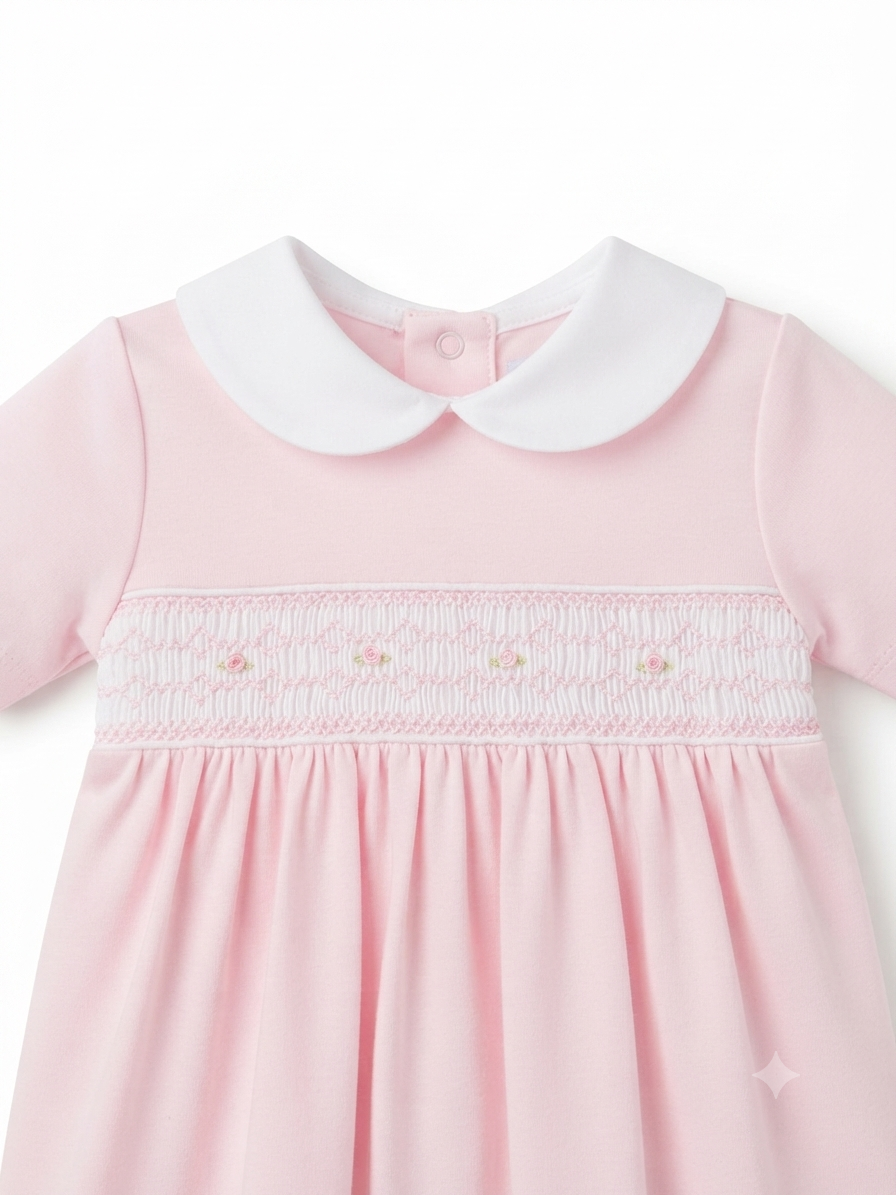 Baby Loren - Baby Pink Stripe Smocked Pima Footie
