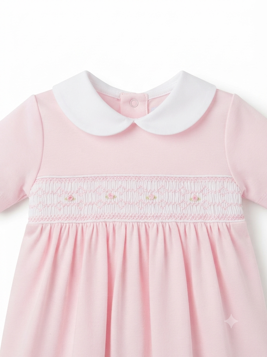 Baby Loren - Baby Pink Stripe Smocked Pima Footie