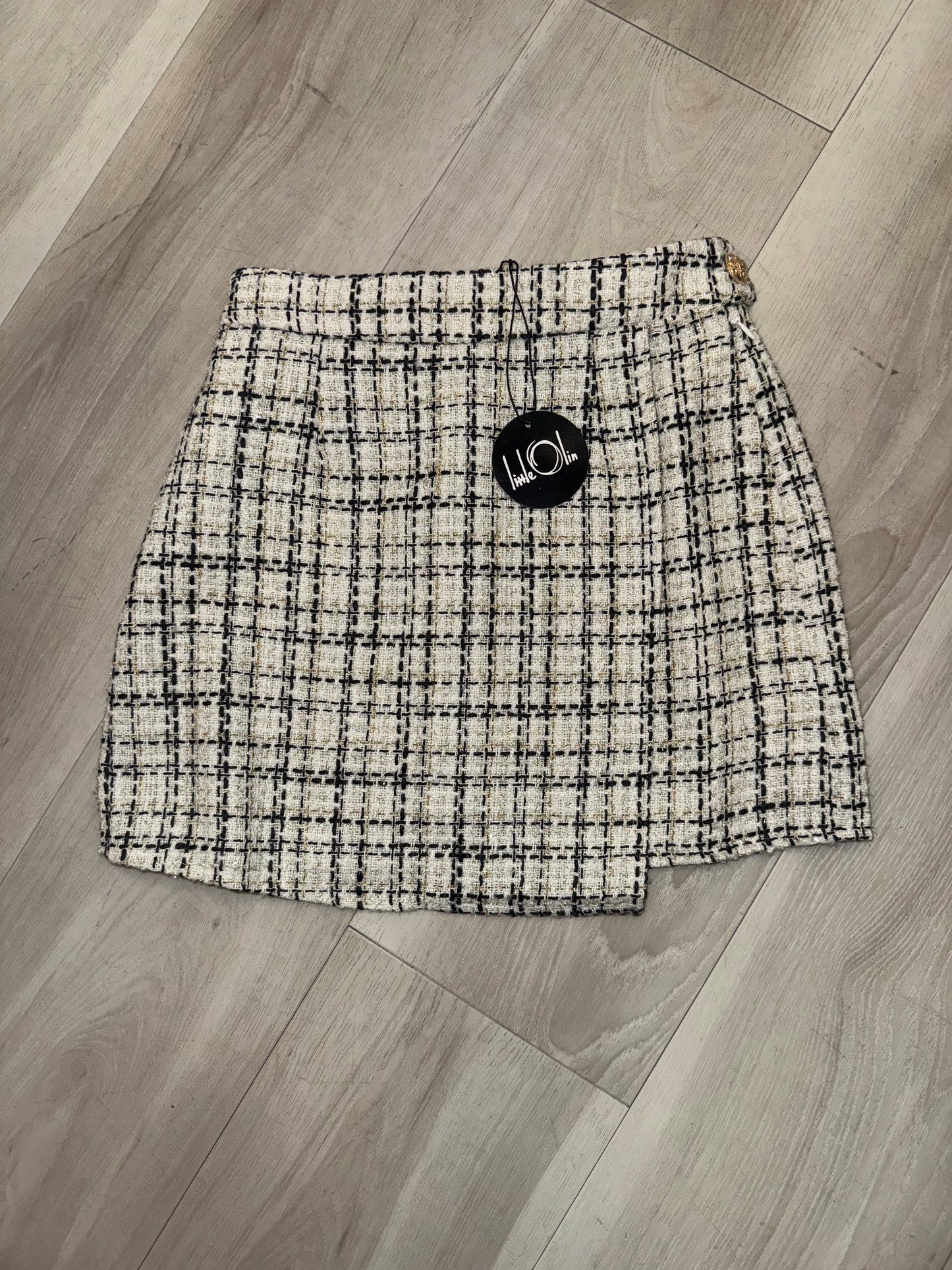 Little Olin - Black, White And Gold Tweed Ruffle Skort