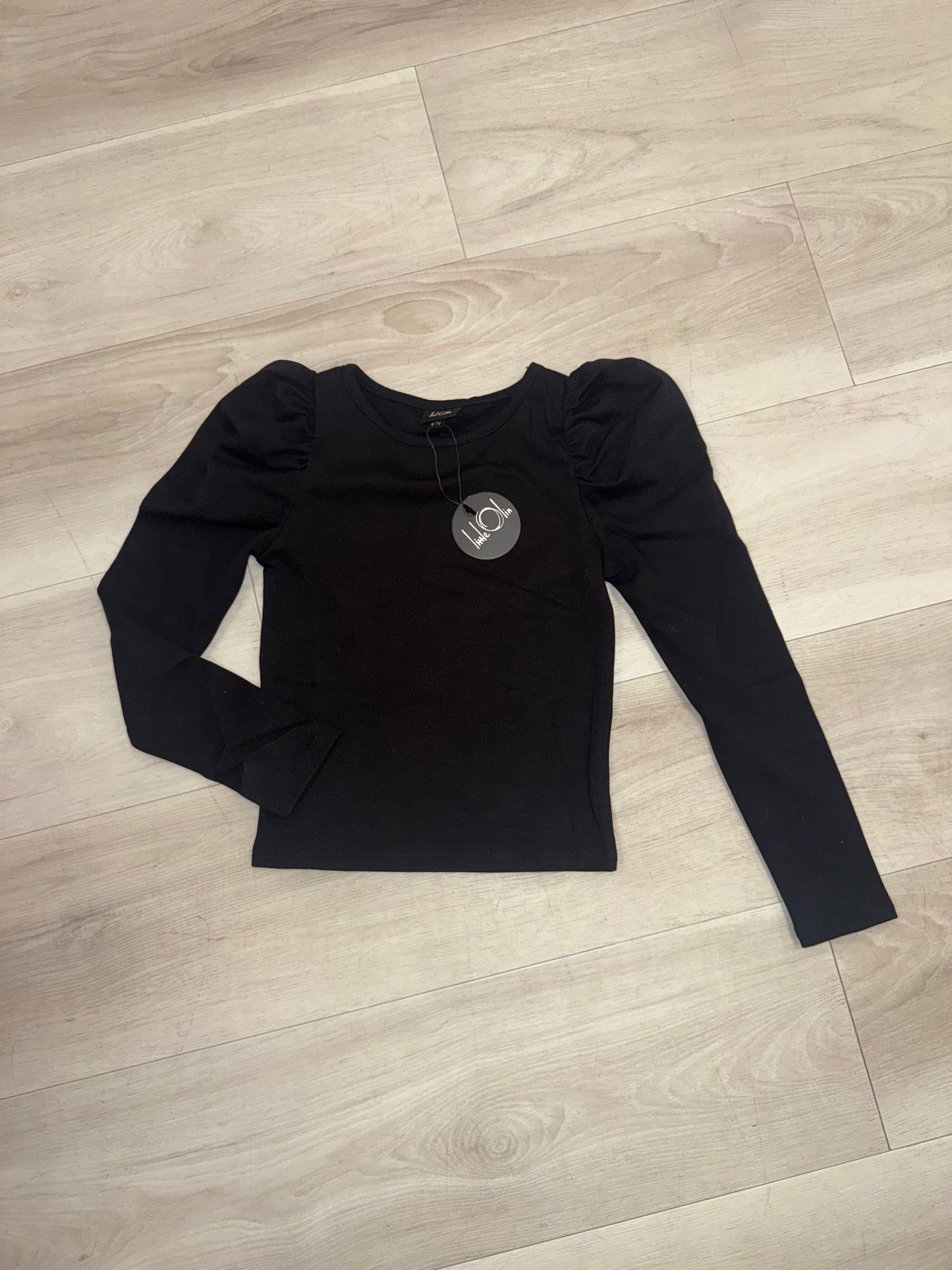 Little Olin - Black Puff Sleeve Cotton Top