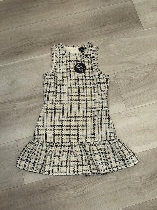 Little Olin - AW Black, White and Gold Tweed Ruffle Dress