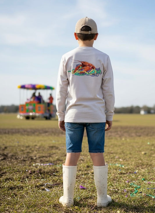 Properly Tied - Mardi Crawfish Long Sleeve Shirt - Ice Gray