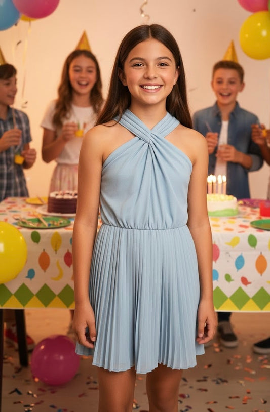 Mayoral - Light Blue Pleated Dress