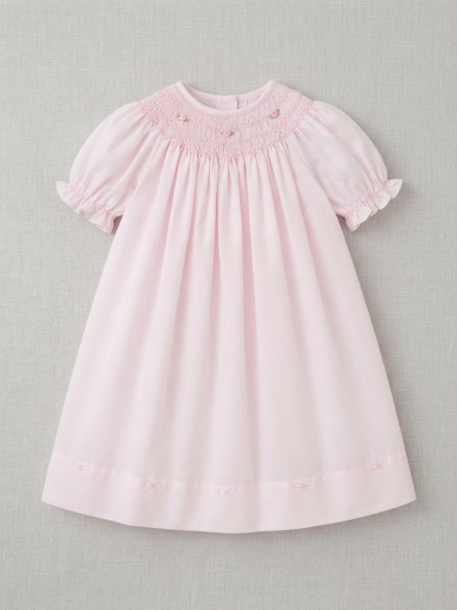 Petit Ami - Pink Smocked Floral & Pearl Daydress