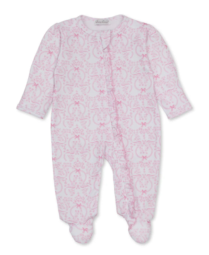 Kissy Kissy - Delicate Blooming Bows Pink Zip Footie