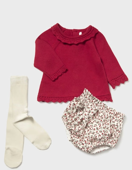 Mayoral - Red sweater holly bloomers w/tights