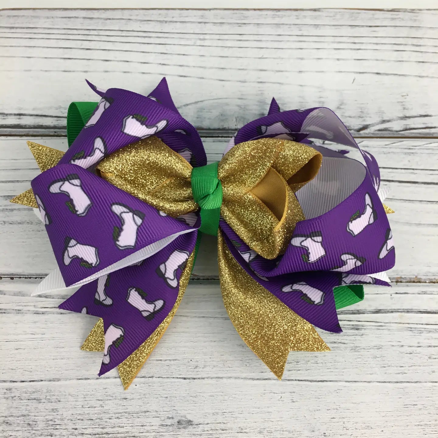 SongLily - Mardi Gras Marching Boot Glitter Bow